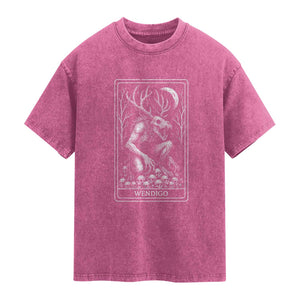 Wendigo Washed Cotton T-Shirt Tarot Card Horror Cryptid Occult Dark Fantasy