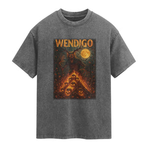 Wendigo Washed Cotton T-Shirt Halloween Cryptid Horror Mythical Creature