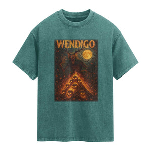 Wendigo Washed Cotton T-Shirt Halloween Cryptid Horror Mythical Creature