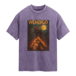 Wendigo Washed Cotton T-Shirt Halloween Cryptid Horror Mythical Creature