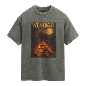 Wendigo Washed Cotton T-Shirt Halloween Cryptid Horror Mythical Creature