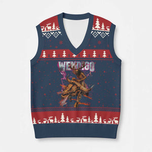 Wendigo V-Neck Knit Sweater Vest Riding Skeleton Cryptid Occult Dark Fantasy TS10 Navy Red Print Your Wear