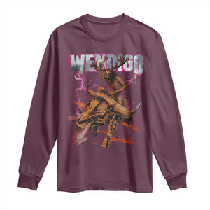 Wendigo Long Sleeve Shirt Riding Skeleton Cryptid Occult Dark Fantasy TS10 Maroon Print Your Wear