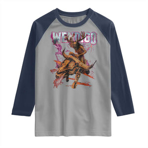 Wendigo Raglan Shirt Riding Skeleton Cryptid Occult Dark Fantasy TS10 Sport Gray Navy Print Your Wear