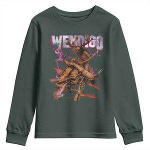 Wendigo Youth Sweatshirt Riding Skeleton Cryptid Occult Dark Fantasy TS10 Dark Forest Green Print Your Wear