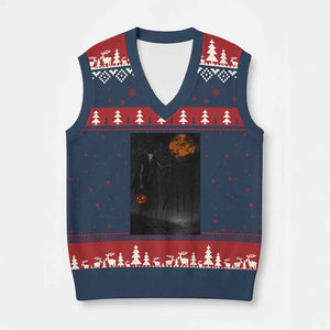 Halloween Wendigo V-Neck Knit Sweater Vest Scary Pumpkin Moon TS10 Navy Red Print Your Wear