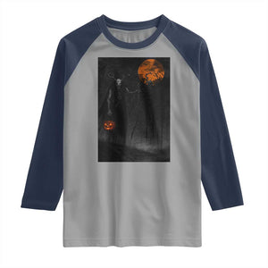 Halloween Wendigo Raglan Shirt Scary Pumpkin Moon TS10 Sport Gray Navy Print Your Wear