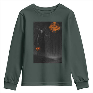 Halloween Wendigo Youth Sweatshirt Scary Pumpkin Moon TS10 Dark Forest Green Print Your Wear