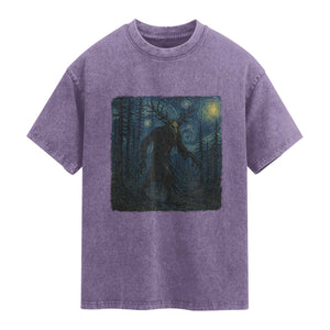 Wendigo Starry Night Washed Cotton T-Shirt Van Gogh Dark Fantasy Cryptid Lovers