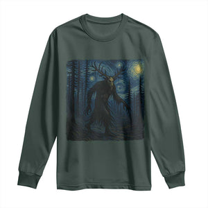 Wendigo Starry Night Long Sleeve Shirt Van Gogh Dark Fantasy Cryptid Lovers TS10 Dark Forest Green Print Your Wear