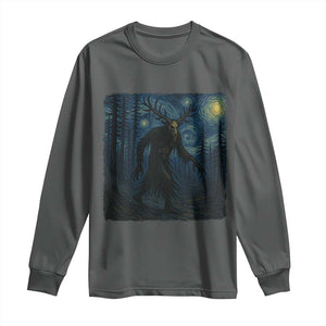 Wendigo Starry Night Long Sleeve Shirt Van Gogh Dark Fantasy Cryptid Lovers TS10 Dark Heather Print Your Wear