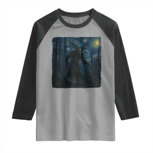 Wendigo Starry Night Raglan Shirt Van Gogh Dark Fantasy Cryptid Lovers TS10 Sport Gray Black Print Your Wear