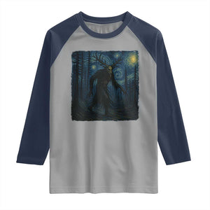 Wendigo Starry Night Raglan Shirt Van Gogh Dark Fantasy Cryptid Lovers TS10 Sport Gray Navy Print Your Wear