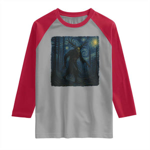 Wendigo Starry Night Raglan Shirt Van Gogh Dark Fantasy Cryptid Lovers TS10 Sport Gray Red Print Your Wear
