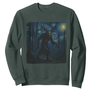 Wendigo Starry Night Sweatshirt Van Gogh Dark Fantasy Cryptid Lovers TS10 Dark Forest Green Print Your Wear
