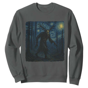 Wendigo Starry Night Sweatshirt Van Gogh Dark Fantasy Cryptid Lovers TS10 Dark Heather Print Your Wear