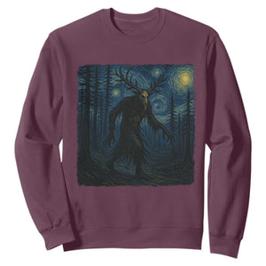 Wendigo Starry Night Sweatshirt Van Gogh Dark Fantasy Cryptid Lovers TS10 Maroon Print Your Wear