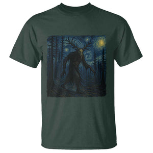 Wendigo Starry Night T Shirt Van Gogh Dark Fantasy Cryptid Lovers TS10 Dark Forest Green Print Your Wear