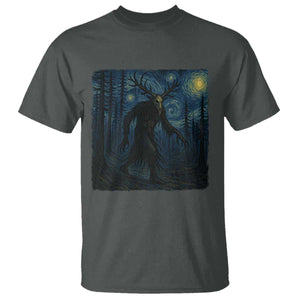 Wendigo Starry Night T Shirt Van Gogh Dark Fantasy Cryptid Lovers TS10 Dark Heather Print Your Wear