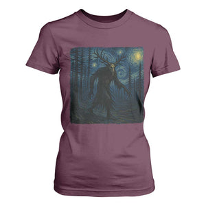 Wendigo Starry Night T Shirt For Women Van Gogh Dark Fantasy Cryptid Lovers TS10 Maroon Print Your Wear