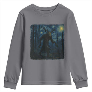 Wendigo Starry Night Youth Sweatshirt Van Gogh Dark Fantasy Cryptid Lovers TS10 Charcoal Print Your Wear