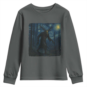 Wendigo Starry Night Youth Sweatshirt Van Gogh Dark Fantasy Cryptid Lovers TS10 Dark Heather Print Your Wear