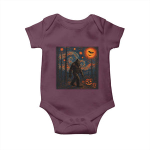 Bigfoot Starry Night Baby Onesie Funny Halloween Van Gogh Sasquatch Lovers TS10 Maroon Print Your Wear