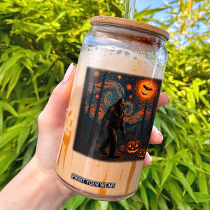 Bigfoot Starry Night Glass Can Funny Halloween Van Gogh Sasquatch Lovers TS10 Black Print Your Wear
