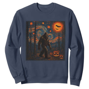 Bigfoot Starry Night Sweatshirt Funny Halloween Van Gogh Sasquatch Lovers TS10 Navy Print Your Wear