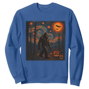 Bigfoot Starry Night Sweatshirt Funny Halloween Van Gogh Sasquatch Lovers TS10 Royal Blue Print Your Wear