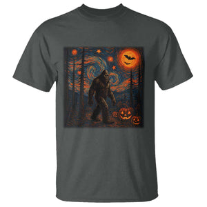 Bigfoot Starry Night T Shirt Funny Halloween Van Gogh Sasquatch Lovers TS10 Dark Heather Print Your Wear
