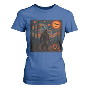 Bigfoot Starry Night T Shirt For Women Funny Halloween Van Gogh Sasquatch Lovers TS10 Royal Blue Print Your Wear