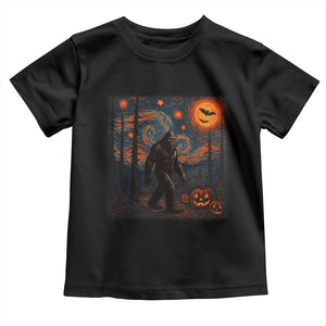 Bigfoot Starry Night Toddler T Shirt Funny Halloween Van Gogh Sasquatch Lovers TS10 Black Print Your Wear