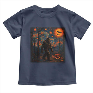 Bigfoot Starry Night Toddler T Shirt Funny Halloween Van Gogh Sasquatch Lovers TS10 Navy Print Your Wear