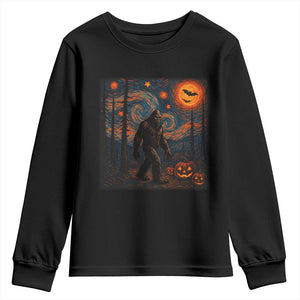 Bigfoot Starry Night Youth Sweatshirt Funny Halloween Van Gogh Sasquatch Lovers TS10 Black Print Your Wear