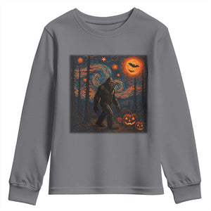 Bigfoot Starry Night Youth Sweatshirt Funny Halloween Van Gogh Sasquatch Lovers TS10 Charcoal Print Your Wear