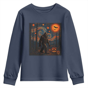 Bigfoot Starry Night Youth Sweatshirt Funny Halloween Van Gogh Sasquatch Lovers TS10 Navy Print Your Wear