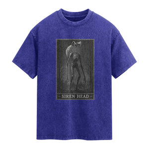 Siren Head Washed Cotton T-Shirt Tarot Card Horror American Cryptid