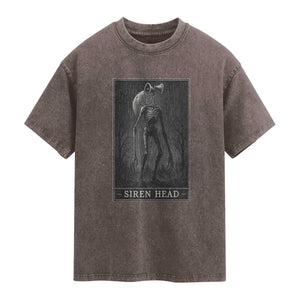 Siren Head Washed Cotton T-Shirt Tarot Card Horror American Cryptid