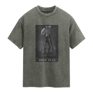 Siren Head Washed Cotton T-Shirt Tarot Card Horror American Cryptid