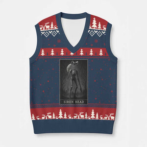 Siren Head V-Neck Knit Sweater Vest Tarot Card Horror American Cryptid TS10 Navy Red Print Your Wear