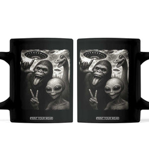 Bigfoot Alien Loch Ness Monster Coffee Mug Funny Cryptid UFO Selfie Sasquatch Rock On TS10 Black Print Your Wear