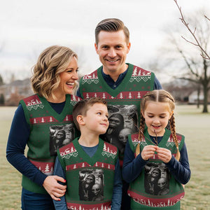 Bigfoot Alien Loch Ness Monster V-Neck Knit Sweater Vest Funny Cryptid UFO Selfie Sasquatch Rock On TS10 Red Green Print Your Wear