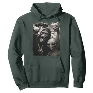 Bigfoot Alien Loch Ness Monster Hoodie Funny Cryptid UFO Selfie Sasquatch Rock On TS10 Dark Forest Green Print Your Wear