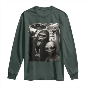 Bigfoot Alien Loch Ness Monster Long Sleeve Shirt Funny Cryptid UFO Selfie Sasquatch Rock On TS10 Dark Forest Green Print Your Wear