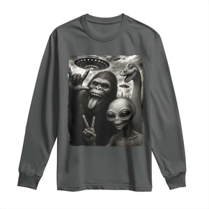 Bigfoot Alien Loch Ness Monster Long Sleeve Shirt Funny Cryptid UFO Selfie Sasquatch Rock On TS10 Dark Heather Print Your Wear