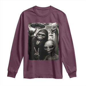 Bigfoot Alien Loch Ness Monster Long Sleeve Shirt Funny Cryptid UFO Selfie Sasquatch Rock On TS10 Maroon Print Your Wear