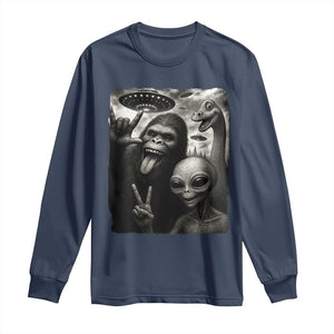 Bigfoot Alien Loch Ness Monster Long Sleeve Shirt Funny Cryptid UFO Selfie Sasquatch Rock On TS10 Navy Print Your Wear