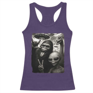 Bigfoot Alien Loch Ness Monster Racerback Tank Top Funny Cryptid UFO Selfie Sasquatch Rock On - Print Your Wear
