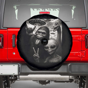 Bigfoot Alien Loch Ness Monster Spare Tire Cover Funny Cryptid UFO Selfie Sasquatch Rock On TS10 Black Print Your Wear